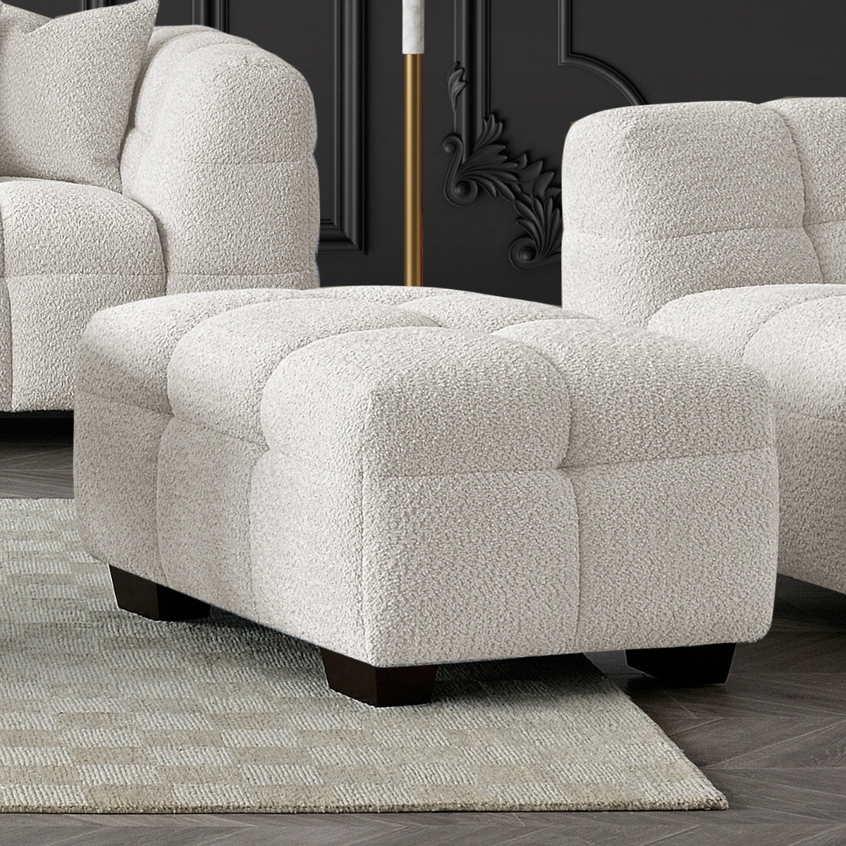 Tribeca Sofa with soft Boucle Fabric in Oatmeal colour.
