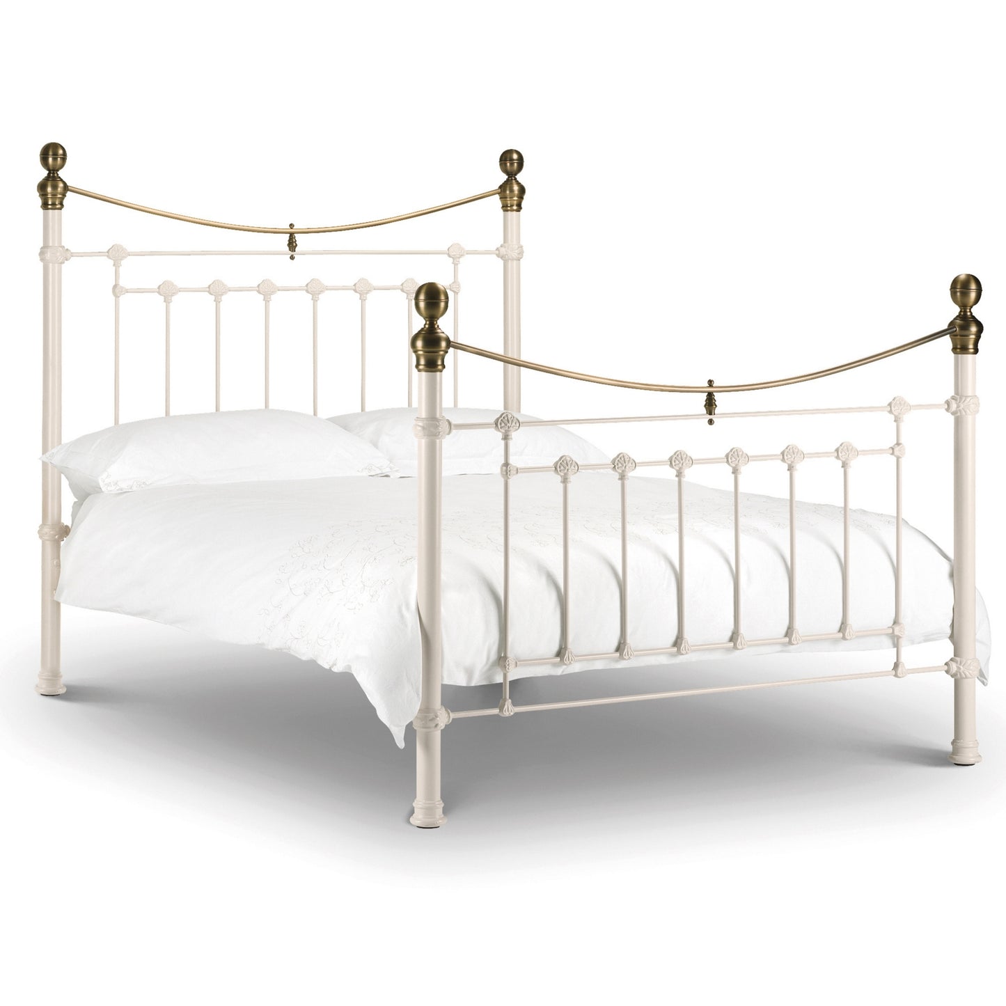 Victoria Powder Coated Steel Bed-Stone White & Brass