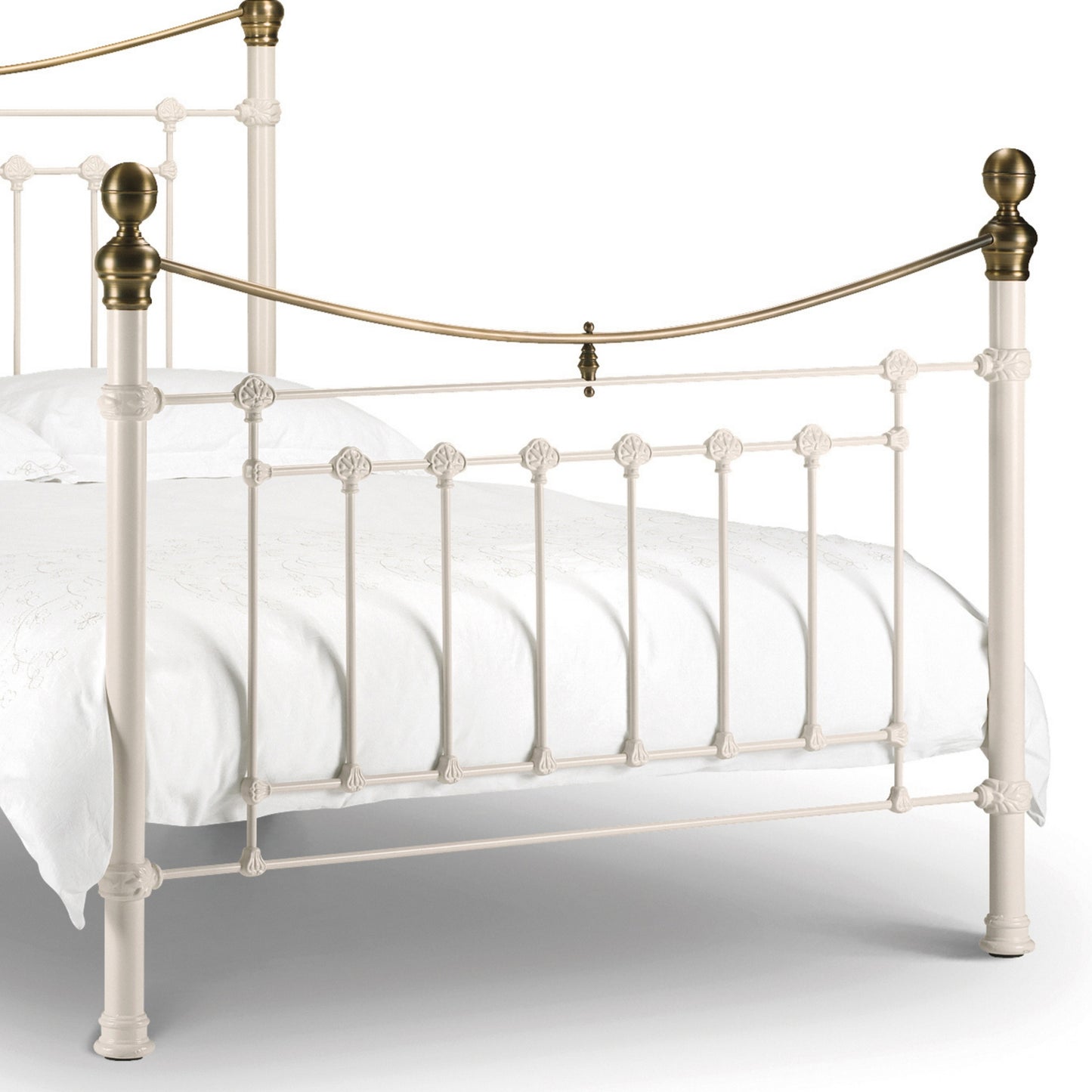 Victoria Powder Coated Steel Bed-Stone White & Brass