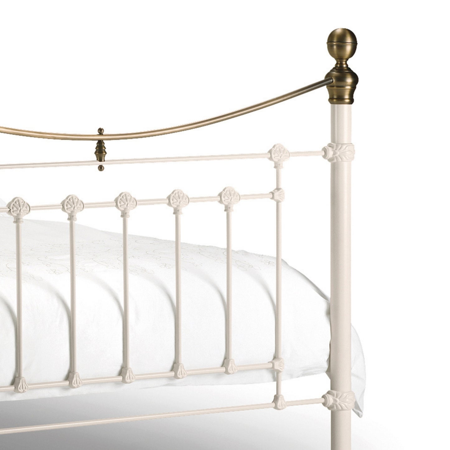 Victoria Powder Coated Steel Bed-Stone White & Brass