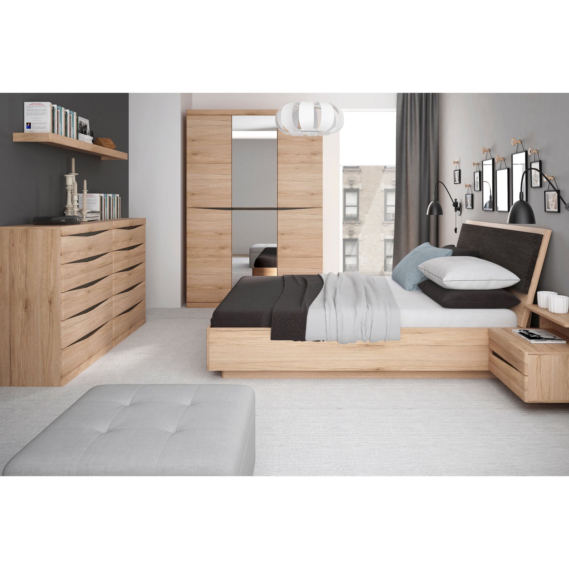 Kensington 4+4 Chest Drawers Grained Oak Contemporary Finish - FURNITURE CURLS