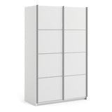 Verona Sliding Wardrobe 120cm White with White Doors 2or5 Shelves - FURNITURE CURLS
