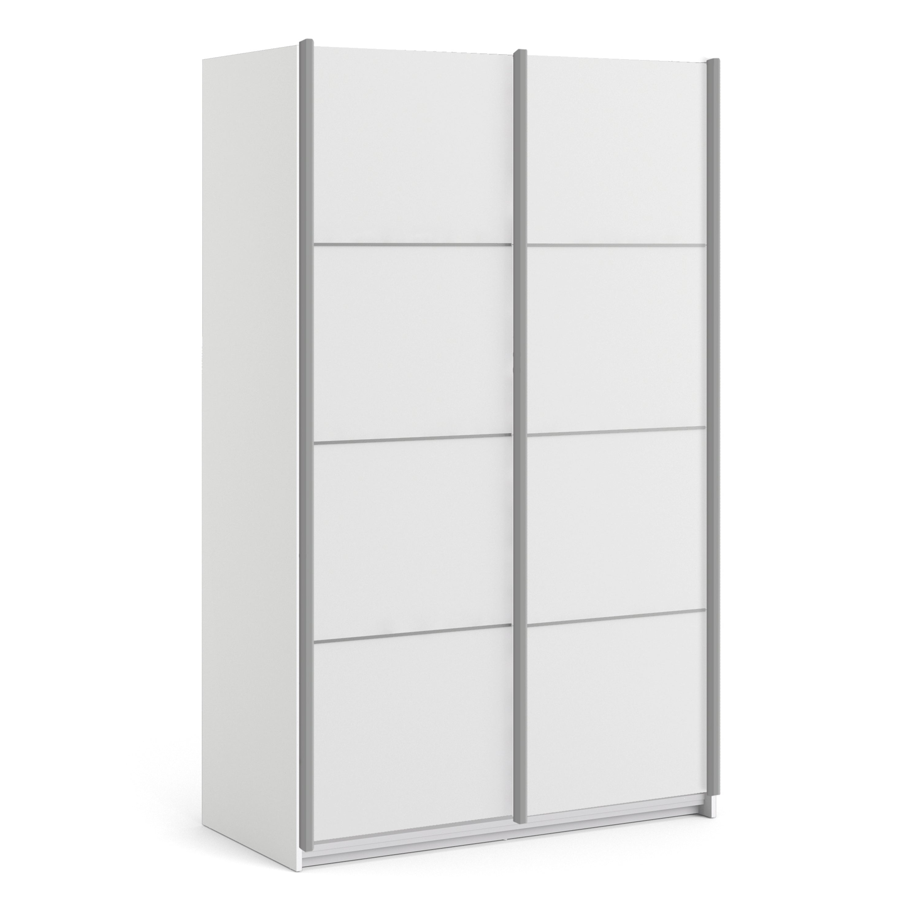 Verona Sliding Wardrobe 120cm White with White Doors 2or5 Shelves - FURNITURE CURLS