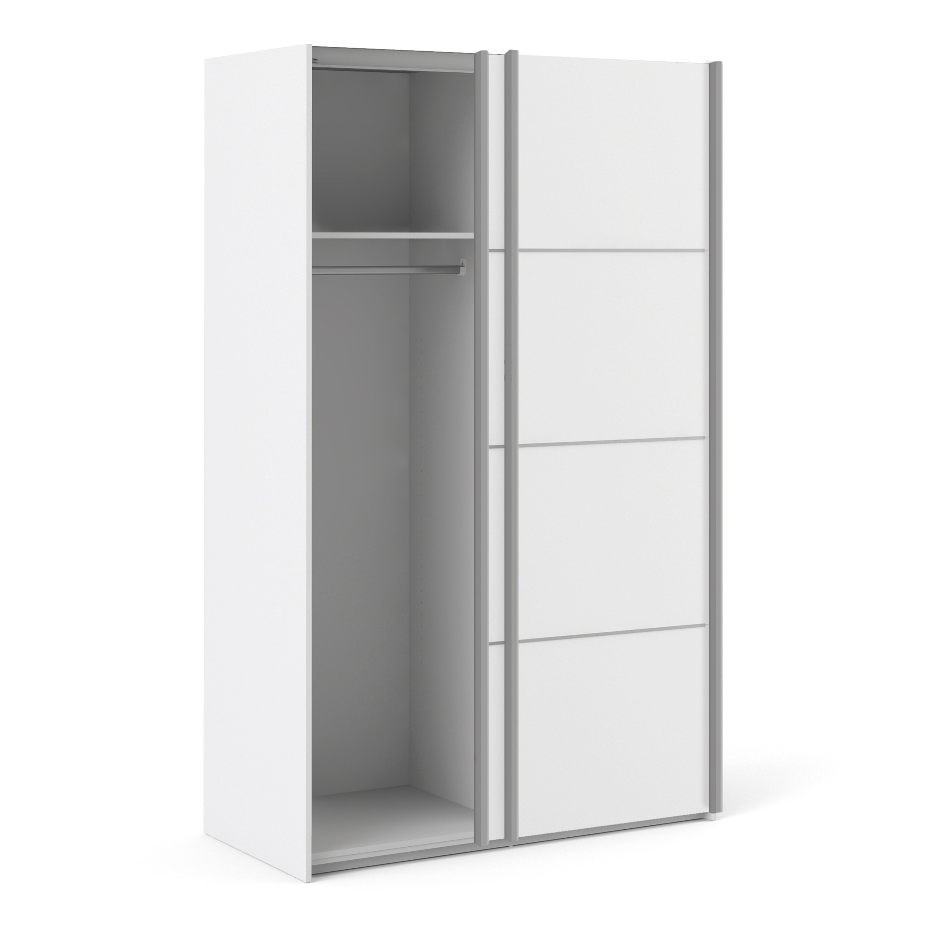 Verona Sliding Wardrobe 120cm White with White Doors 2or5 Shelves - FURNITURE CURLS