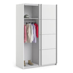 Verona Sliding Wardrobe 120cm White with White Doors 2or5 Shelves - FURNITURE CURLS