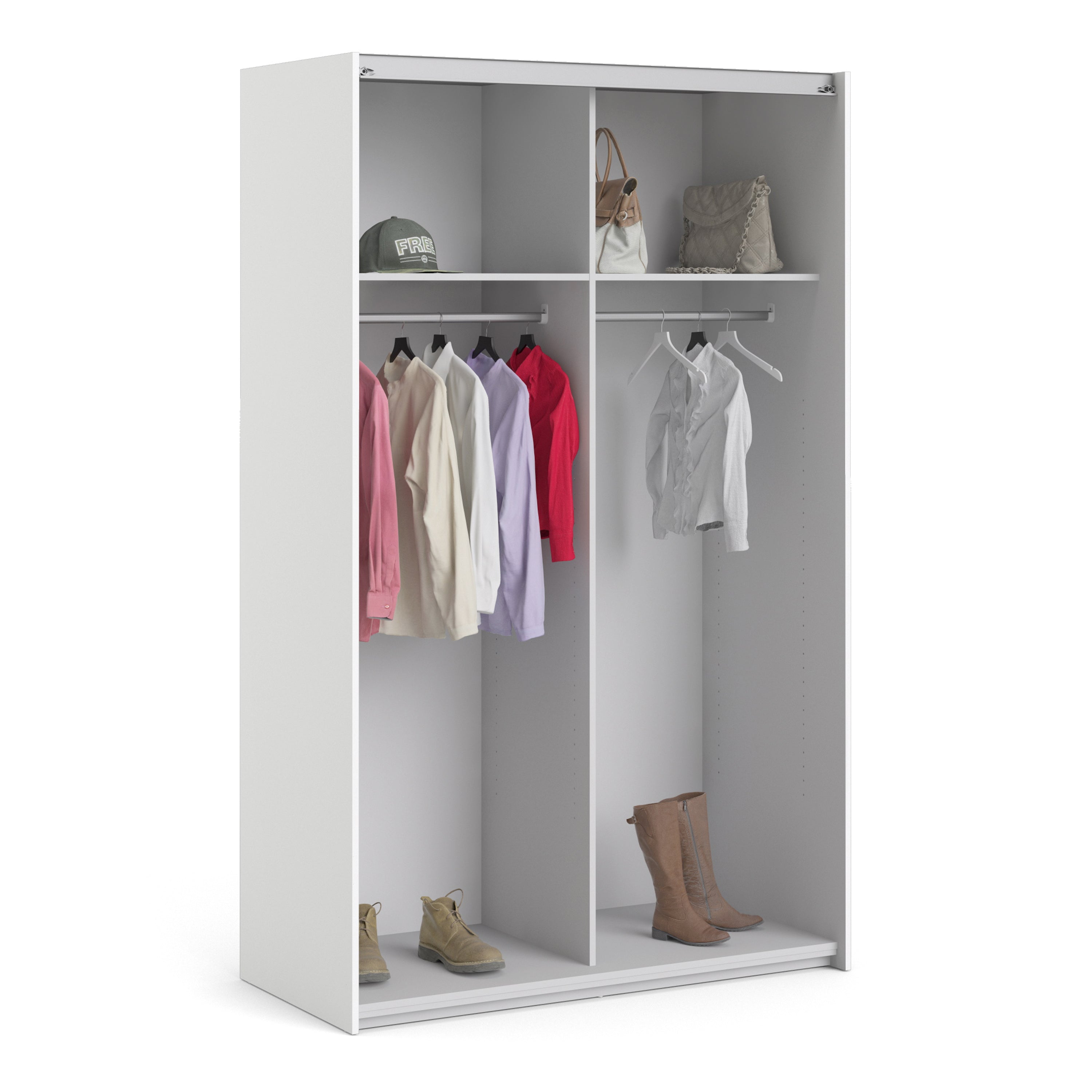 Verona Sliding Wardrobe 120cm White with White Doors 2or5 Shelves - FURNITURE CURLS