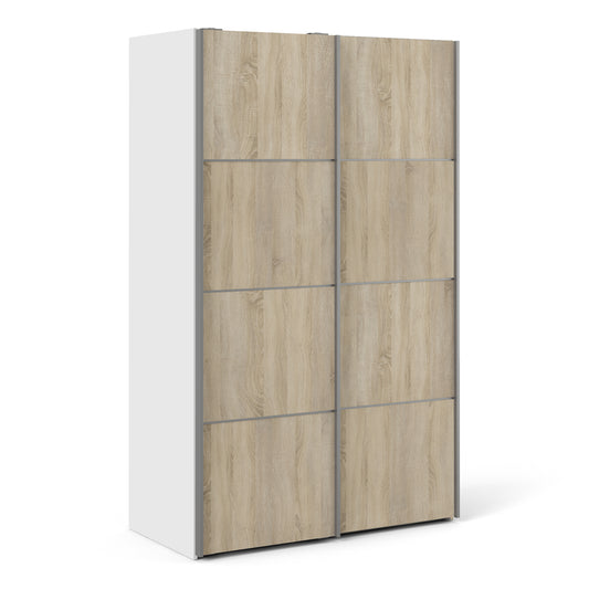 Verona Sliding Wardrobe 120cm White with Oak Doors 2Shelves Or 5Shelves - FURNITURE CURLS