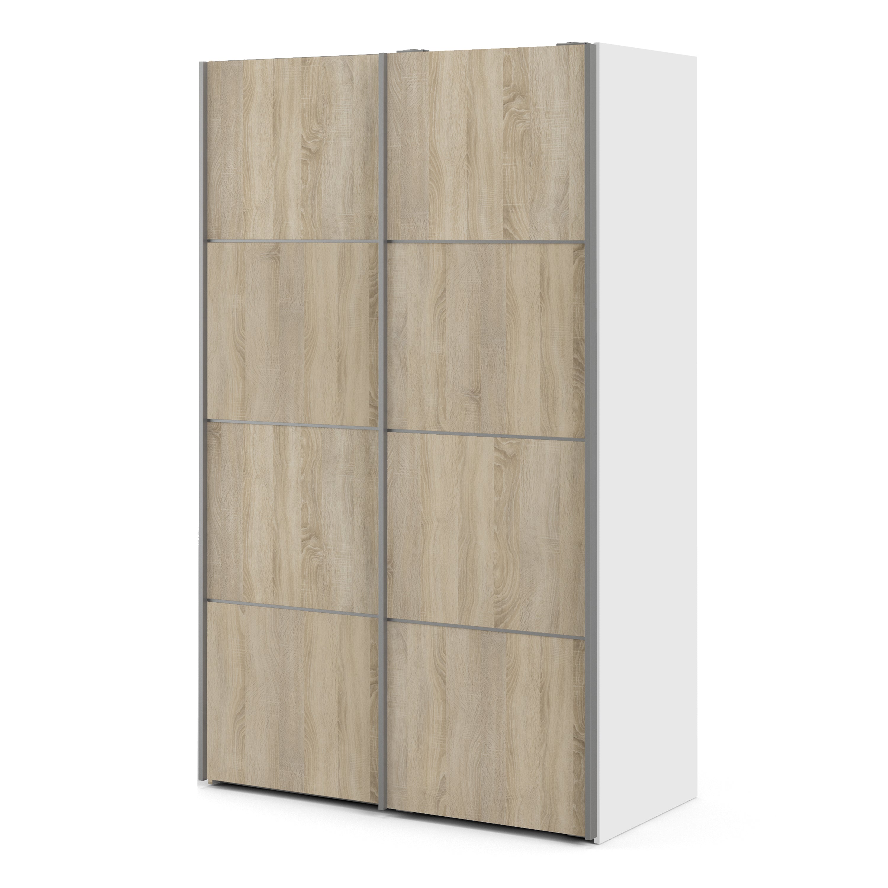 Verona Sliding Wardrobe 120cm White with Oak Doors 2Shelves Or 5Shelves - FURNITURE CURLS