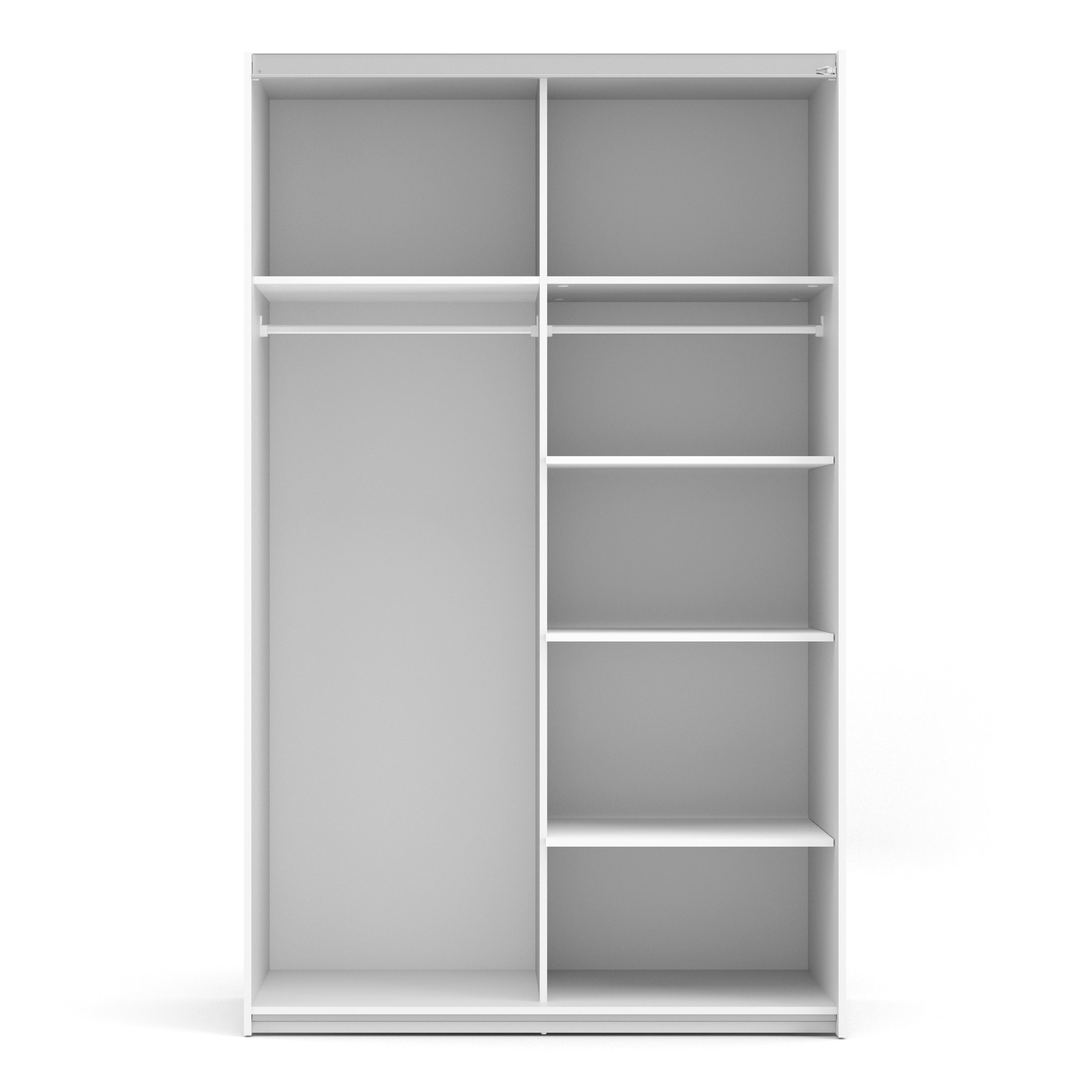 Verona Sliding Wardrobe 120cm White with White Doors 2or5 Shelves - FURNITURE CURLS