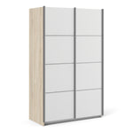 Verona Sliding Wardrobe 120cm Oak with White Doors 2Shelves Or 5Shelves - FURNITURE CURLS