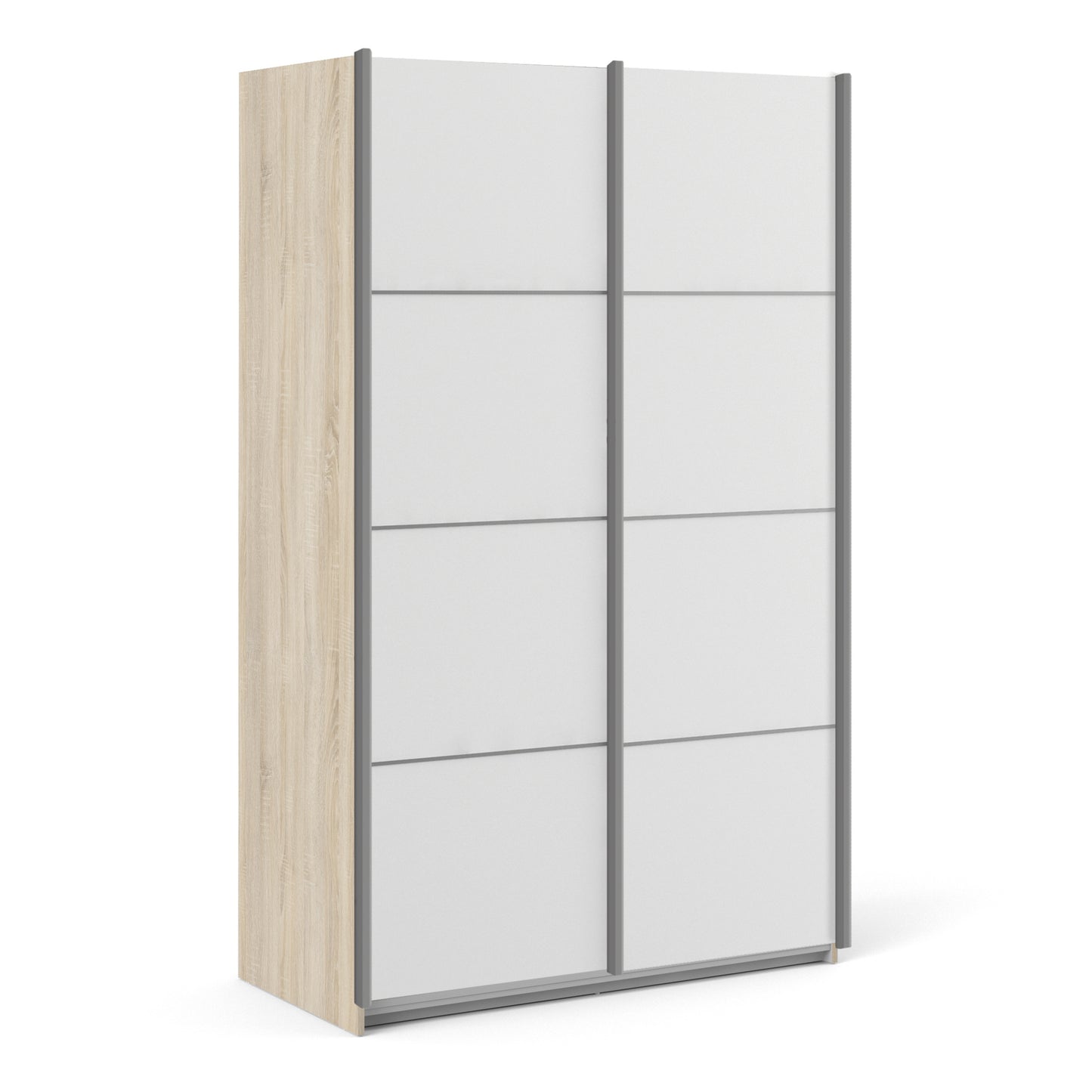 Verona Sliding Wardrobe 120cm Oak with White Doors 2Shelves Or 5Shelves - FURNITURE CURLS