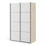 Verona Sliding Wardrobe 120cm Oak with White Doors 2Shelves Or 5Shelves - FURNITURE CURLS