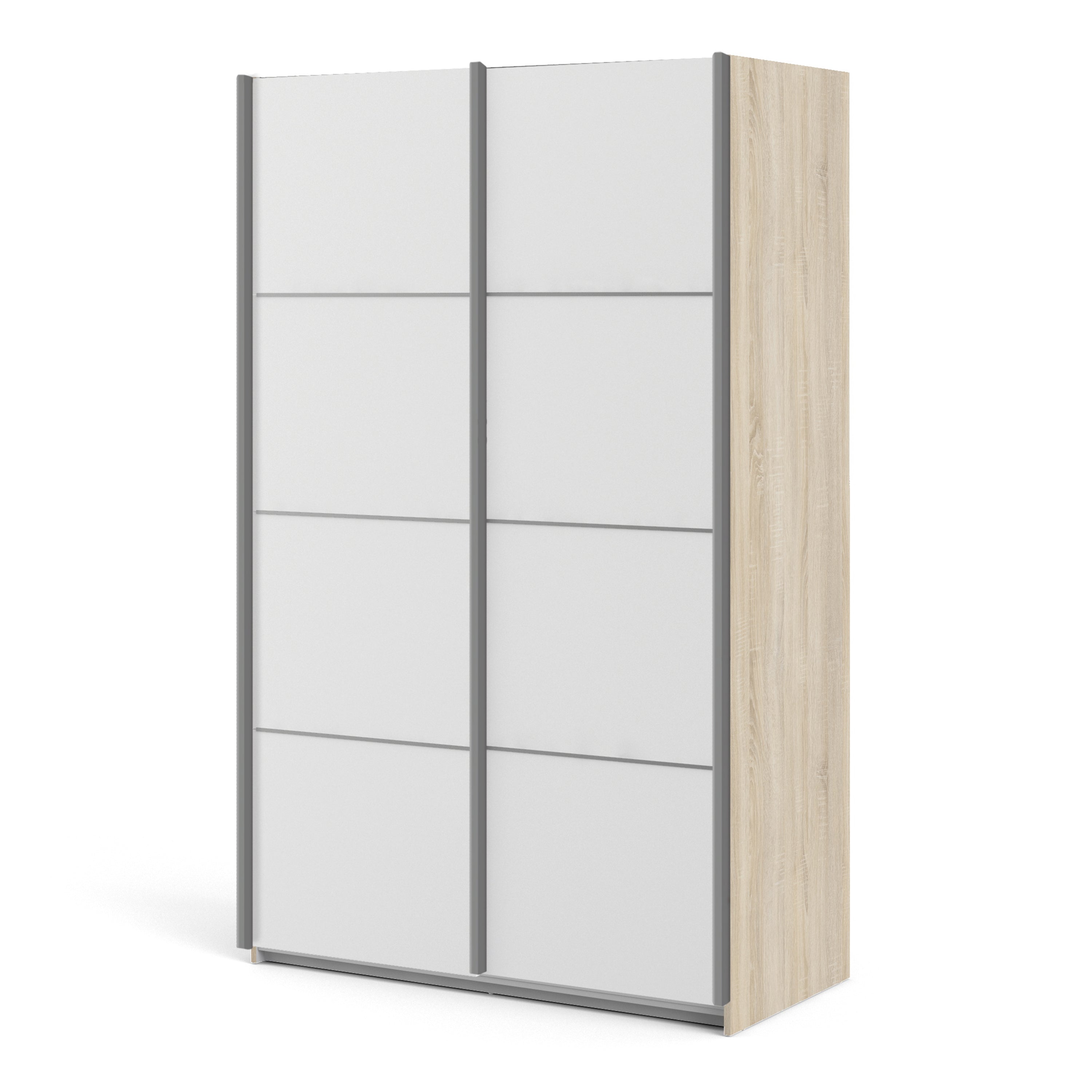 Verona Sliding Wardrobe 120cm Oak with White Doors 2Shelves Or 5Shelves - FURNITURE CURLS