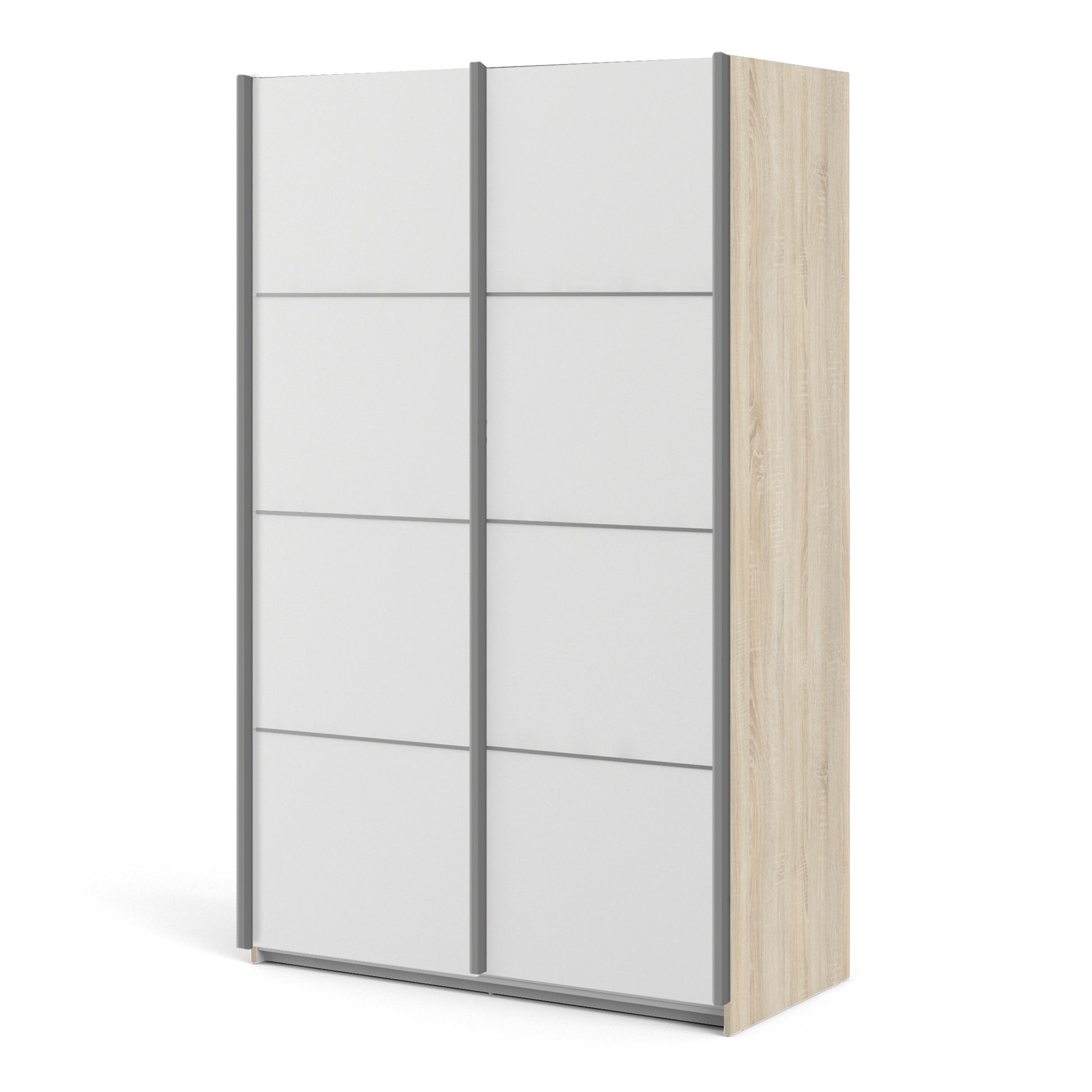 Verona Sliding Wardrobe 120cm Oak with White Doors 2Shelves Or 5Shelves - FURNITURE CURLS