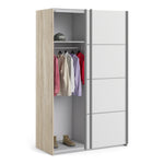 Verona Sliding Wardrobe 120cm Oak with White Doors 2Shelves Or 5Shelves - FURNITURE CURLS