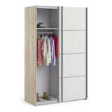 Verona Sliding Wardrobe 120cm Oak with White Doors 2Shelves Or 5Shelves - FURNITURE CURLS