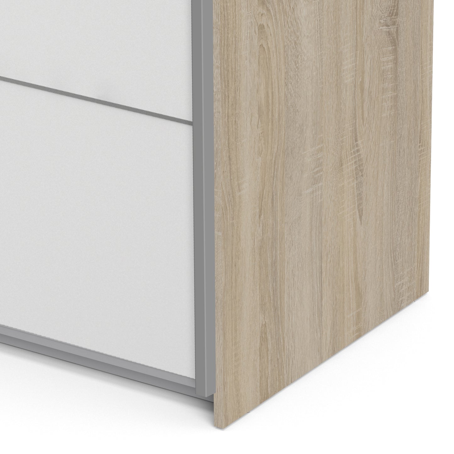 Verona Sliding Wardrobe 120cm Oak with White Doors 2Shelves Or 5Shelves - FURNITURE CURLS