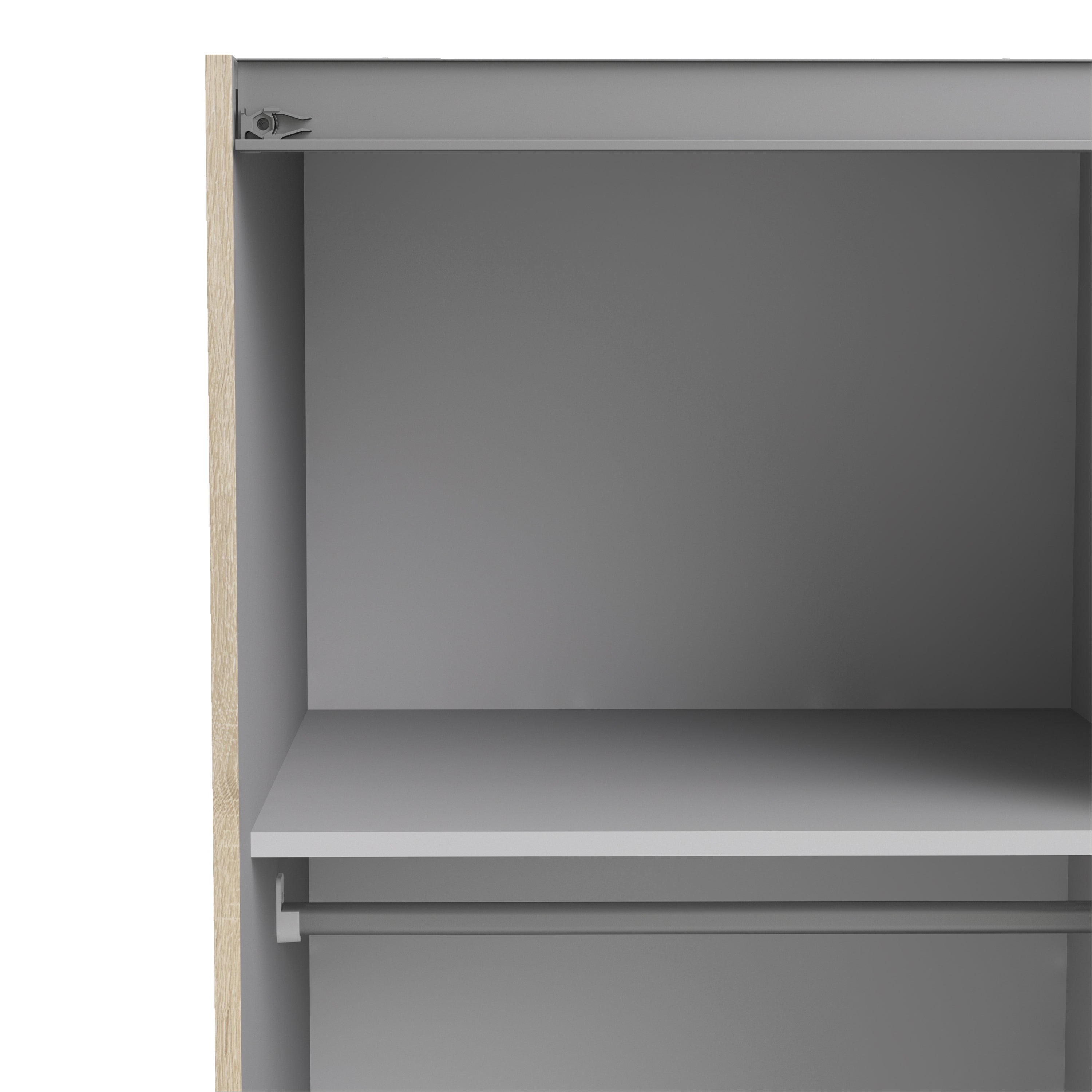 Verona Sliding Wardrobe 120cm Oak with White Doors 2Shelves Or 5Shelves - FURNITURE CURLS