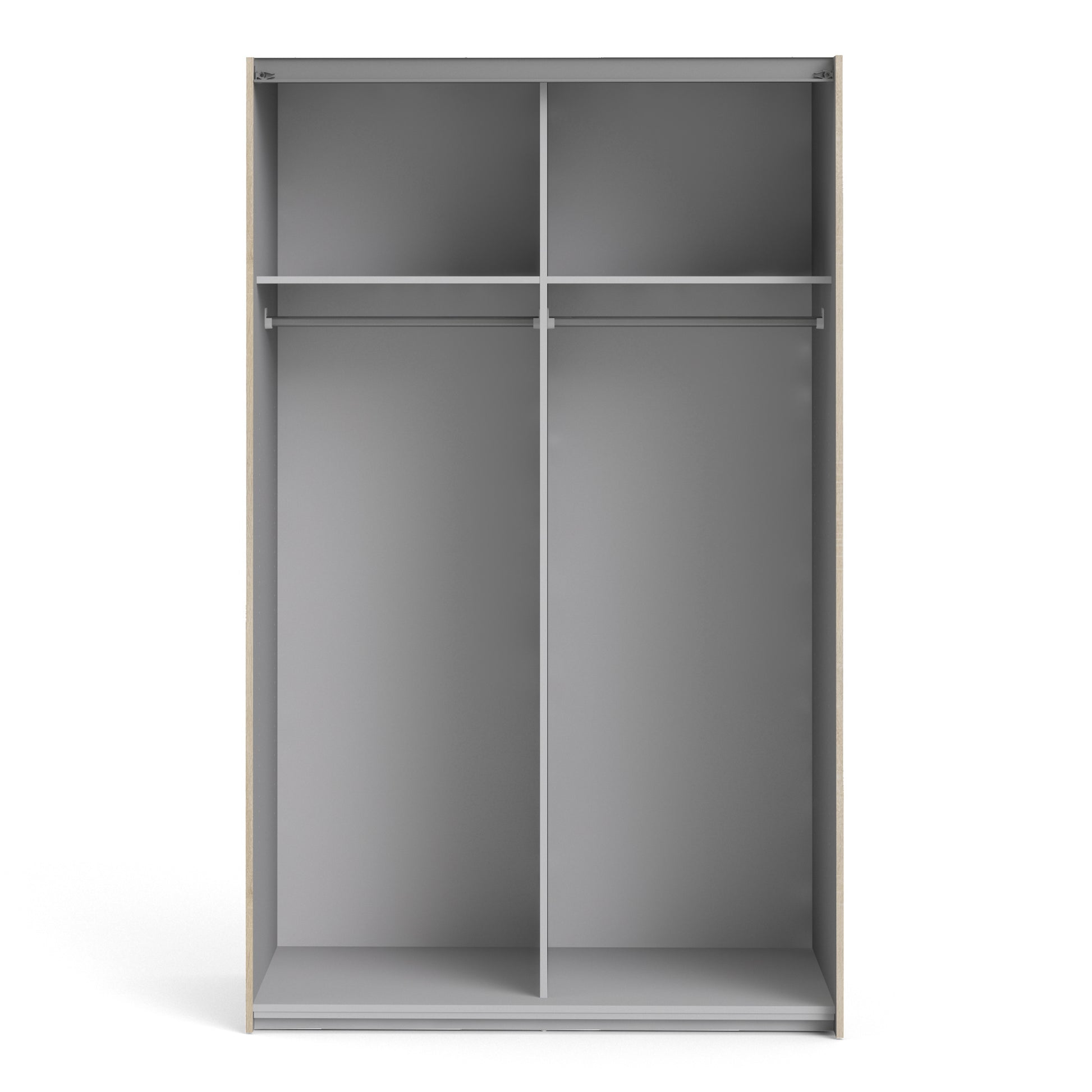 Verona Sliding Wardrobe 120cm Oak with White Doors 2Shelves Or 5Shelves - FURNITURE CURLS