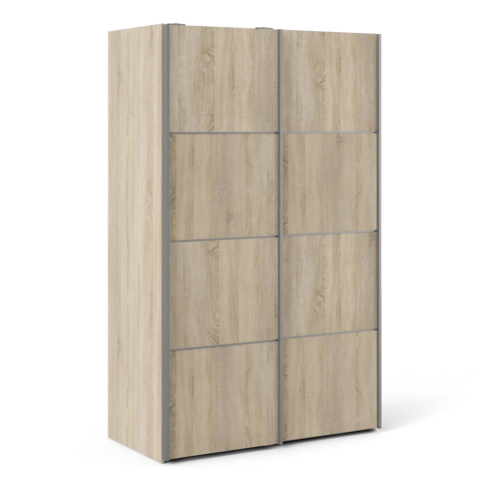 Verona Sliding Wardrobe 120cm Oak with Oak Doors 2Shelves Or 5Shelves - FURNITURE CURLS