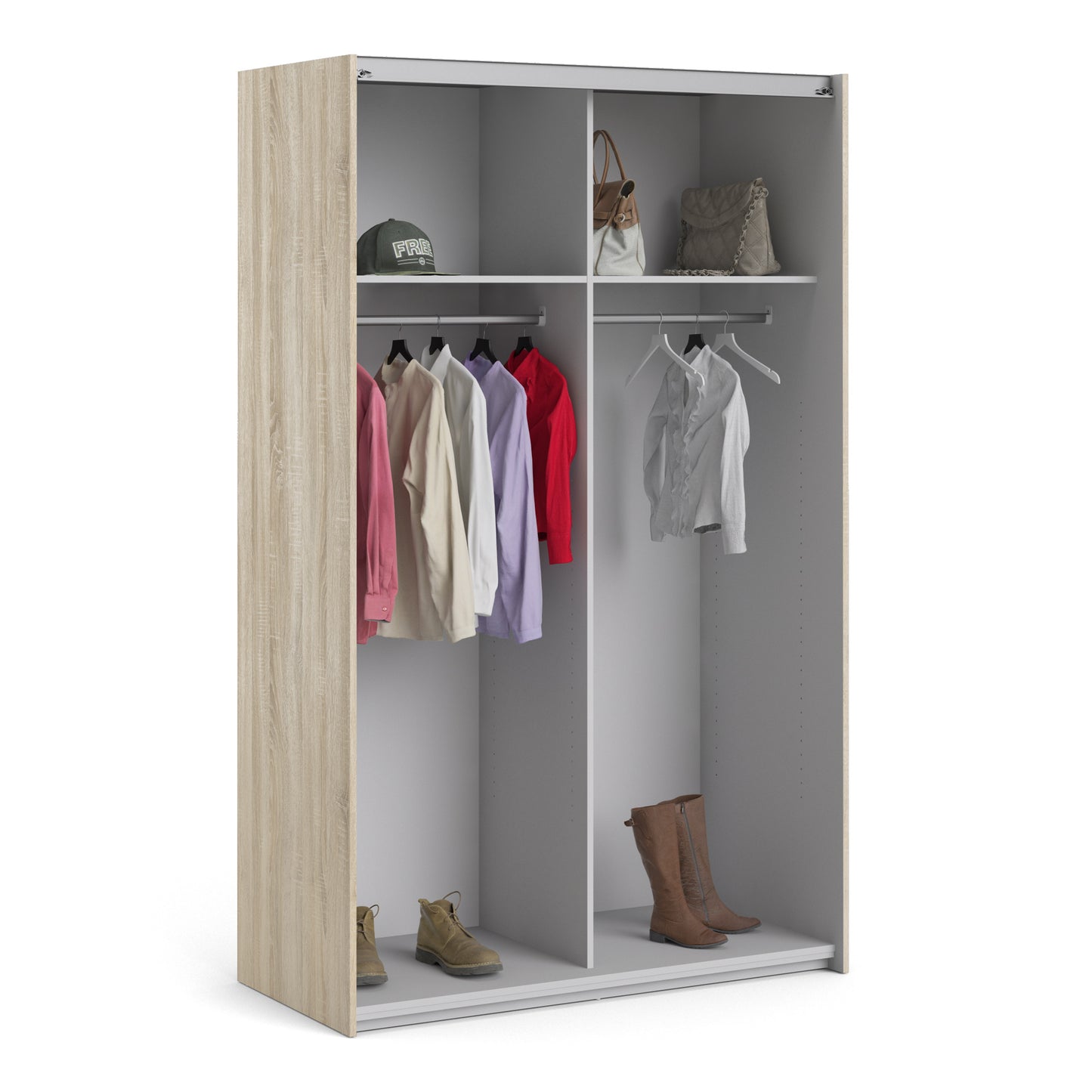 Verona Sliding Wardrobe 120cm Oak with Oak Doors 2Shelves Or 5Shelves - FURNITURE CURLS