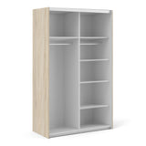 Verona Sliding Wardrobe 120cm Oak with White Doors 2Shelves Or 5Shelves - FURNITURE CURLS