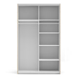 Verona Sliding Wardrobe 120cm Oak with White Doors 2Shelves Or 5Shelves - FURNITURE CURLS