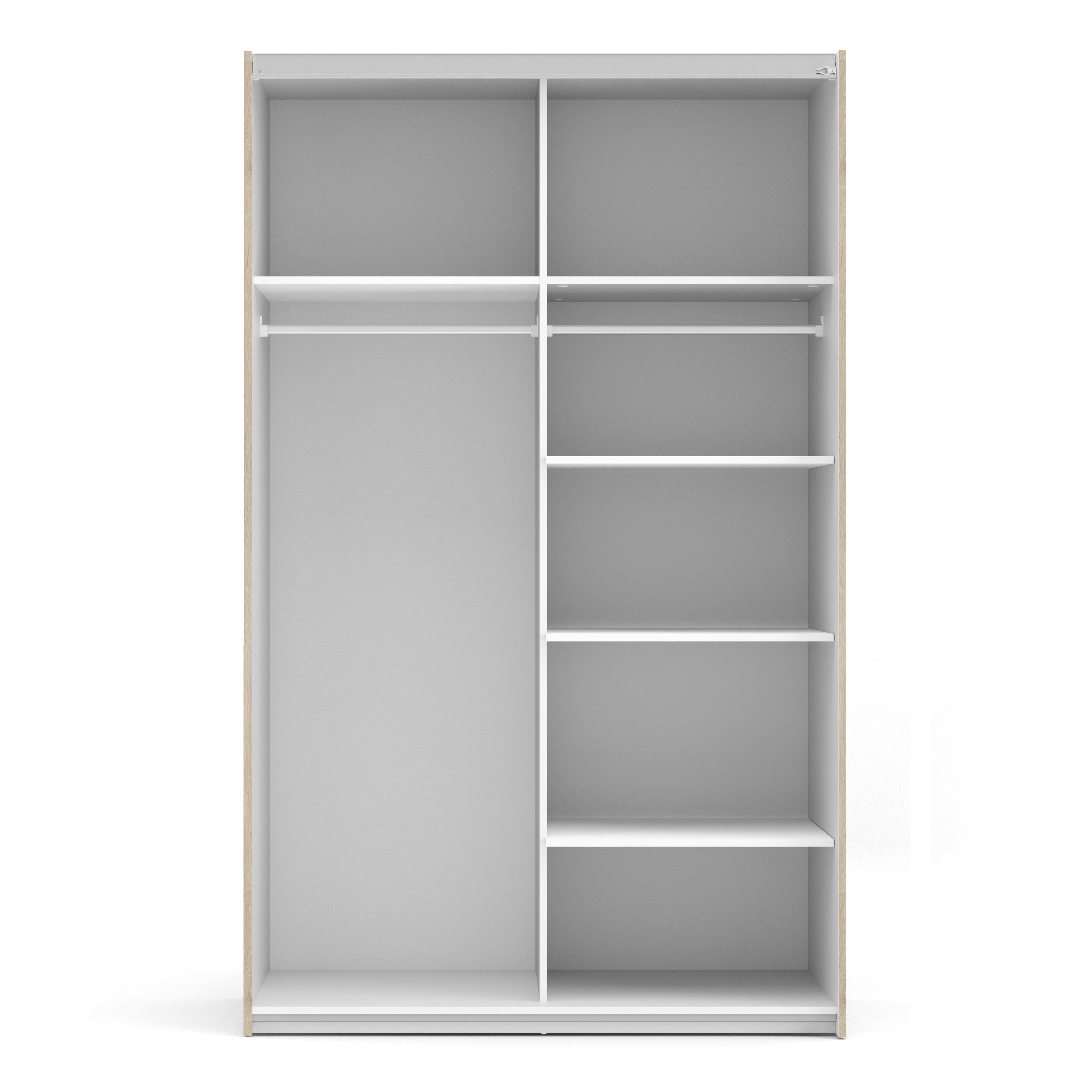 Verona Sliding Wardrobe 120cm Oak with White Doors 2Shelves Or 5Shelves - FURNITURE CURLS