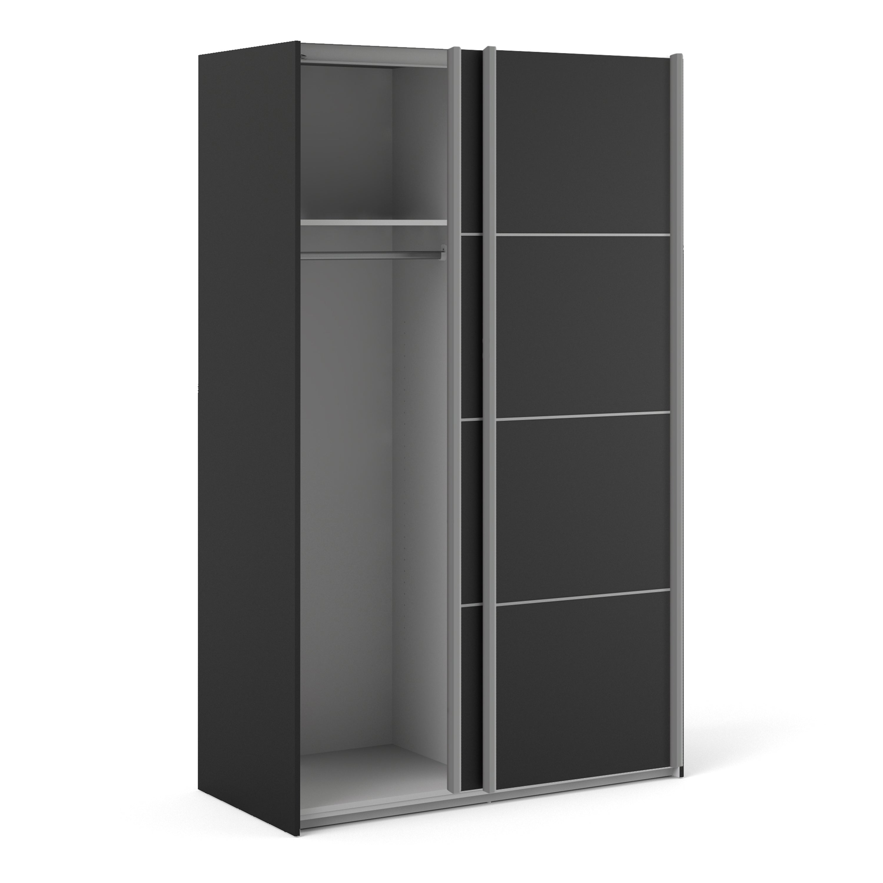 Verona Sliding Wardrobe 120cm Matt Black + Matt Black Door 2or5 Shelves - FURNITURE CURLS