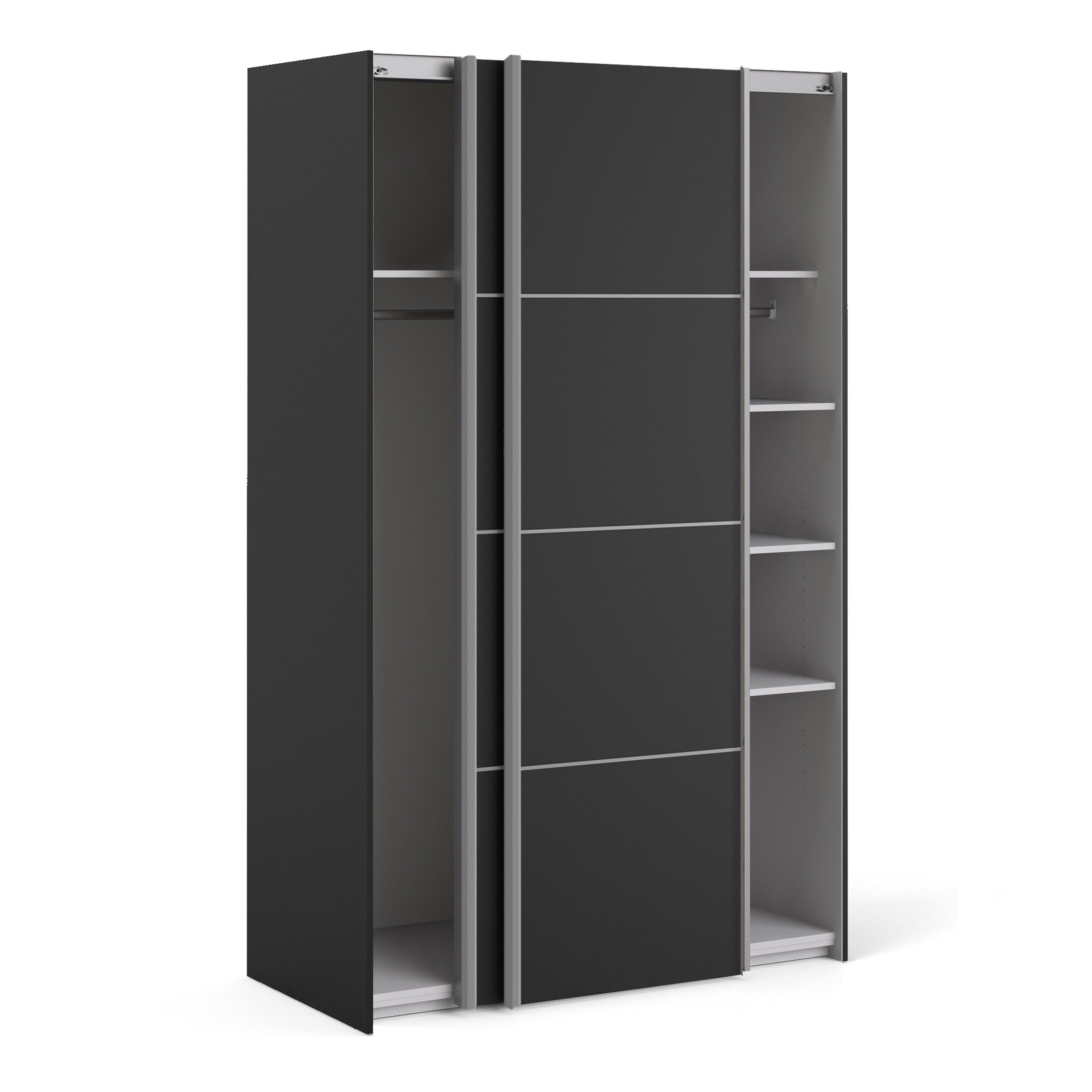 Verona Sliding Wardrobe 120cm Matt Black + Matt Black Door 2or5 Shelves - FURNITURE CURLS