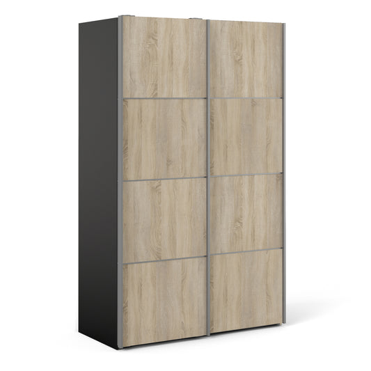 Verona Sliding Wardrobe 120cm In Matt Black + Oak Doors 2or5 Shelves - FURNITURE CURLS