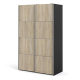 Verona Sliding Wardrobe 120cm In Matt Black + Oak Doors 2or5 Shelves - FURNITURE CURLS