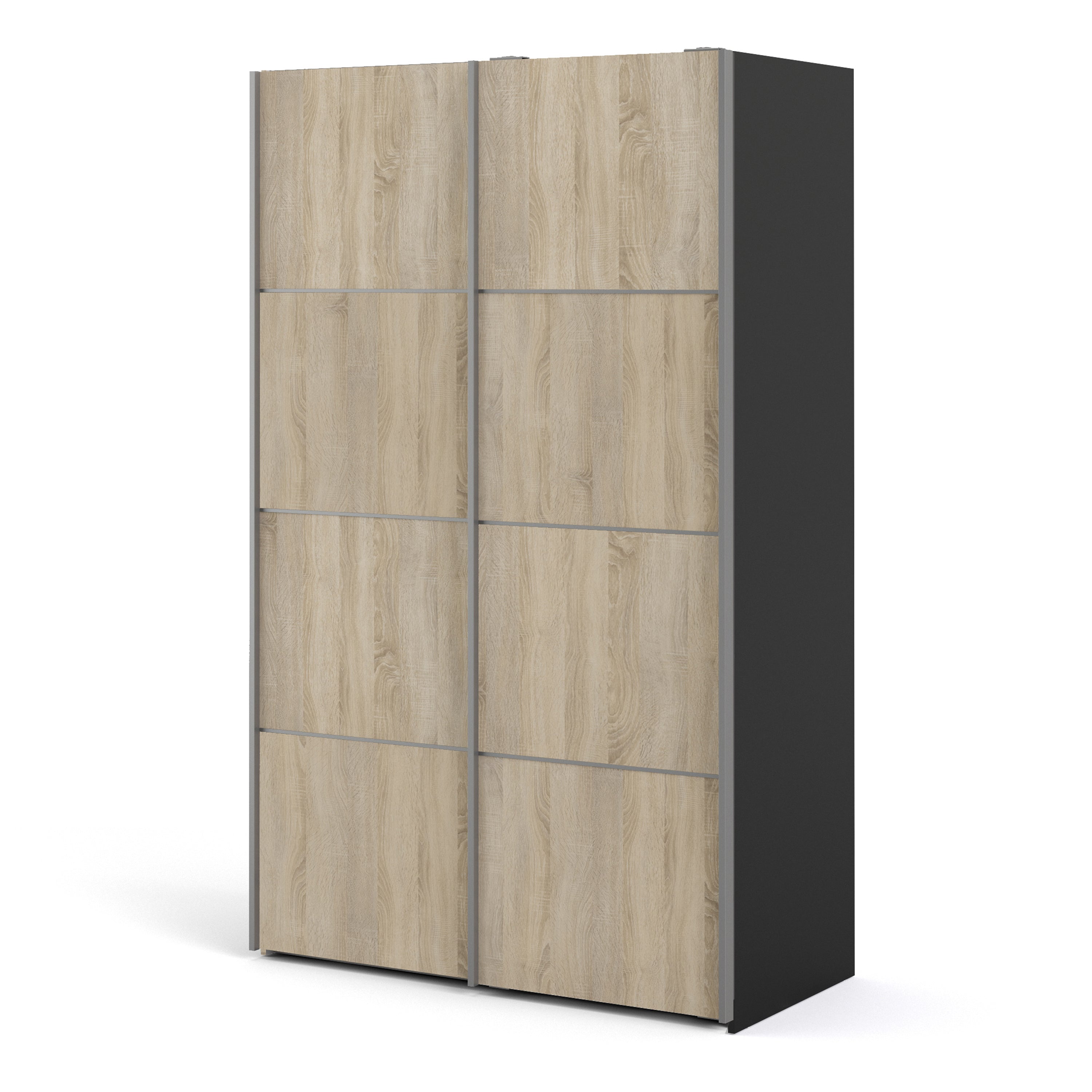 Verona Sliding Wardrobe 120cm In Matt Black + Oak Doors 2or5 Shelves - FURNITURE CURLS