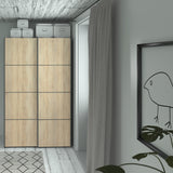 Verona Sliding Wardrobe 120cm In Matt Black + Oak Doors 2or5 Shelves - FURNITURE CURLS