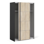 Verona Sliding Wardrobe 120cm In Matt Black + Oak Doors 2or5 Shelves - FURNITURE CURLS