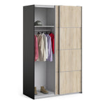 Verona Sliding Wardrobe 120cm In Matt Black + Oak Doors 2or5 Shelves - FURNITURE CURLS
