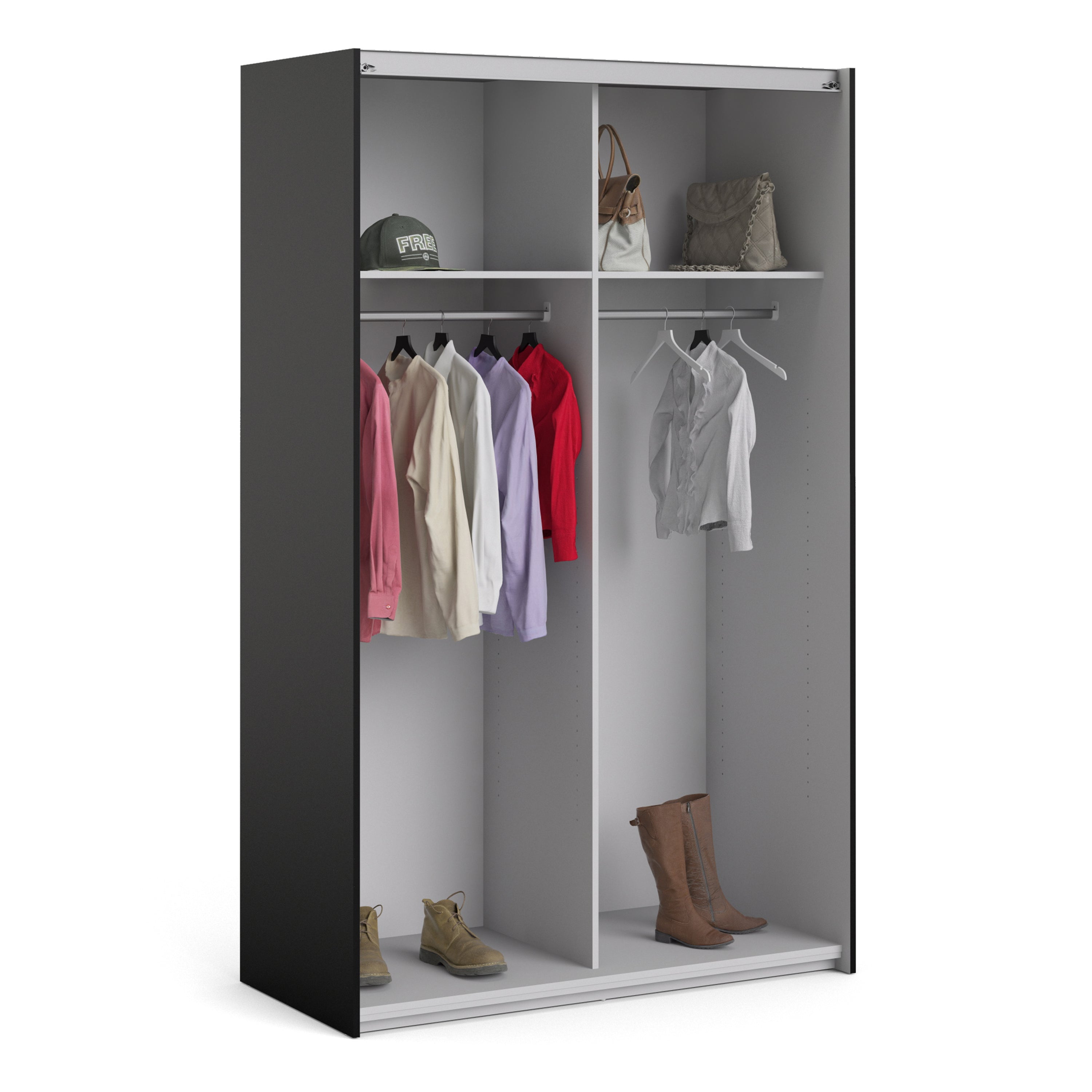 Verona Sliding Wardrobe 120cm In Matt Black + Oak Doors 2or5 Shelves - FURNITURE CURLS