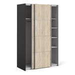 Verona Sliding Wardrobe 120cm In Matt Black + Oak Doors 2or5 Shelves - FURNITURE CURLS