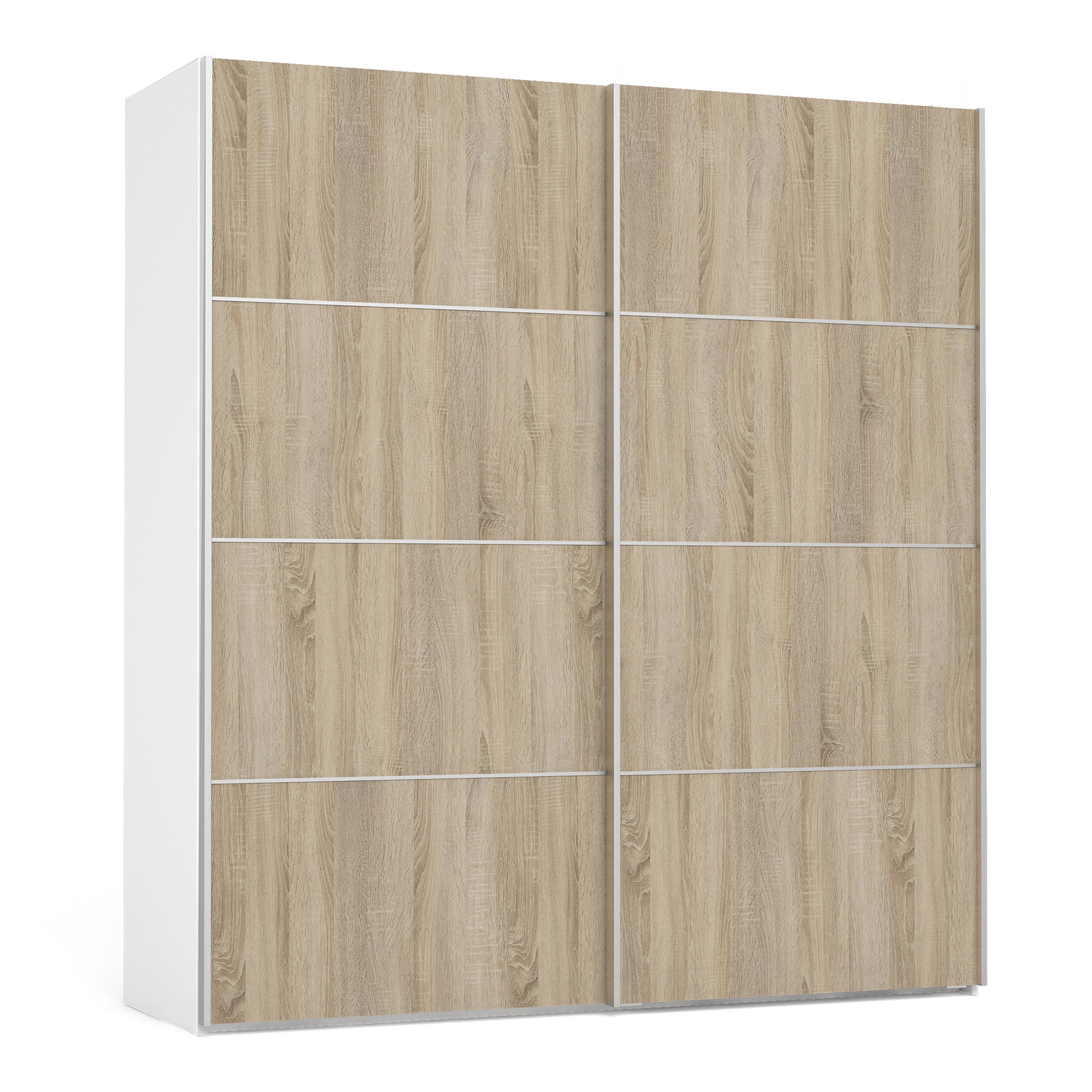 Verona Sliding Wardrobe 180cm White with Oak Doors 2Shelves Or 5Shelves - FURNITURE CURLS