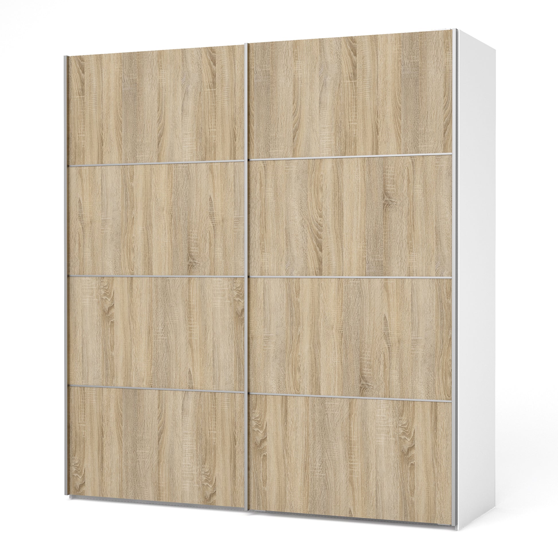 Verona Sliding Wardrobe 180cm White with Oak Doors 2Shelves Or 5Shelves - FURNITURE CURLS