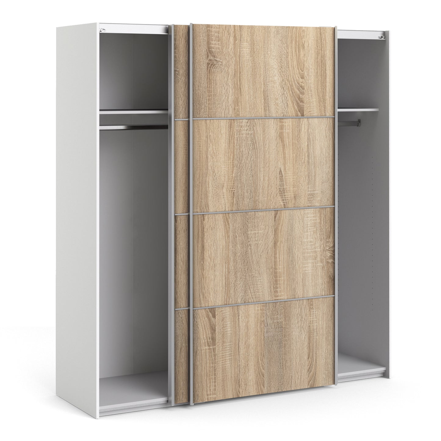 Verona Sliding Wardrobe 180cm White with Oak Doors 2Shelves Or 5Shelves - FURNITURE CURLS