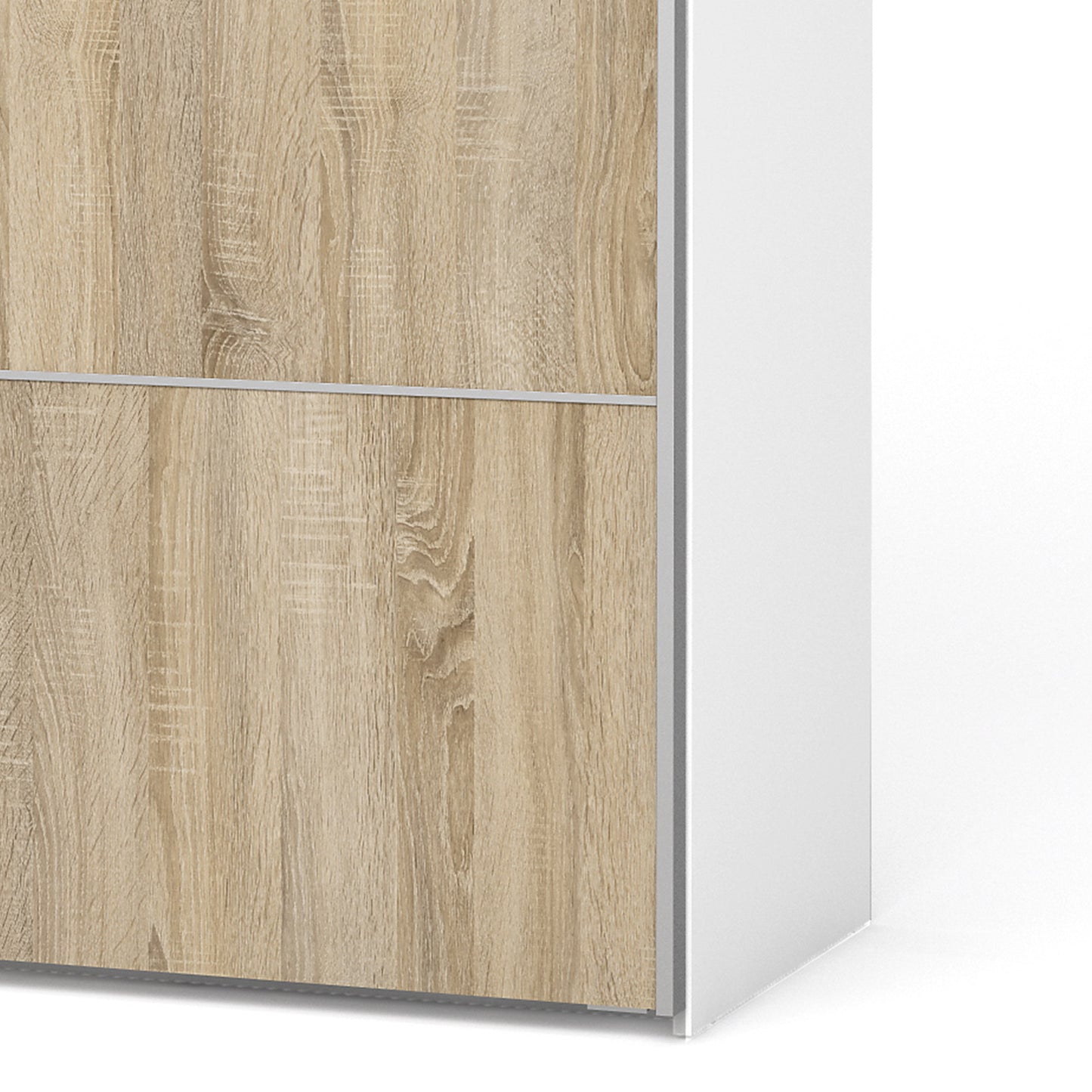 Verona Sliding Wardrobe 180cm White with Oak Doors 2Shelves Or 5Shelves - FURNITURE CURLS