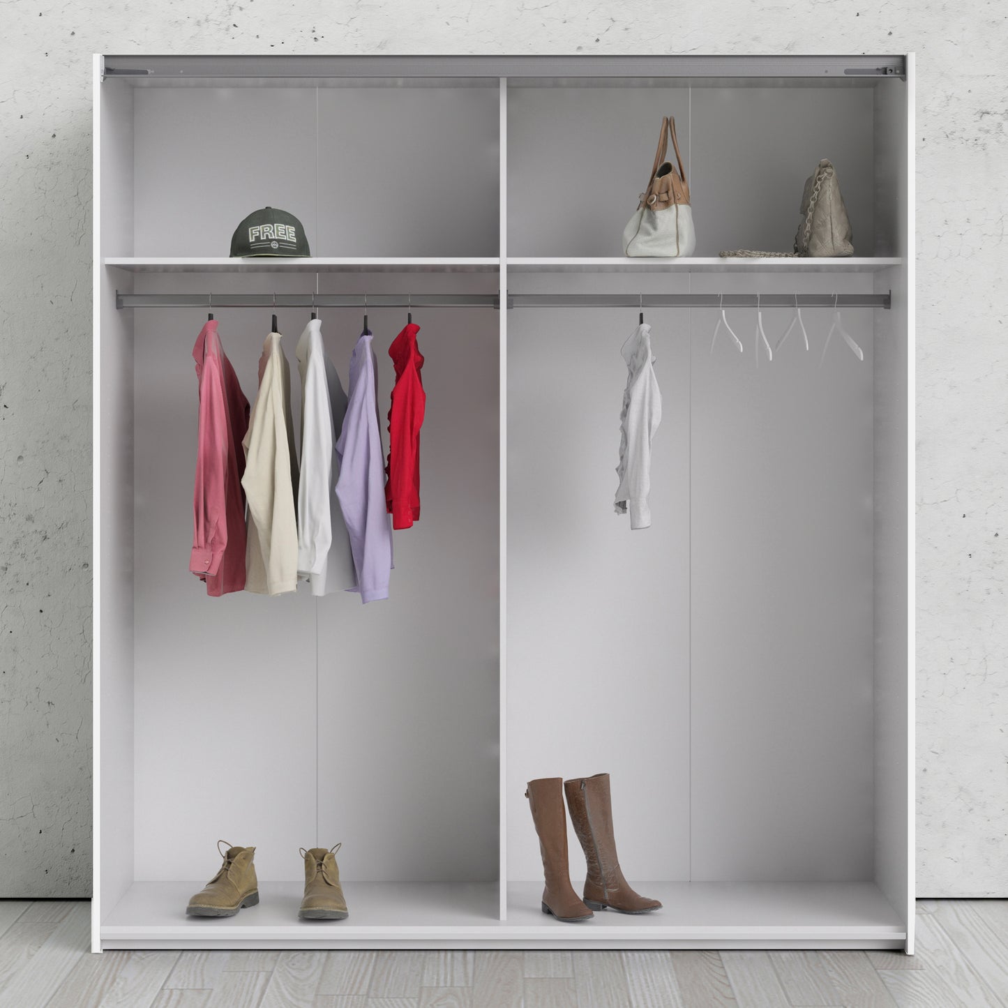 Verona Sliding Wardrobe 180cm White with Oak Doors 2Shelves Or 5Shelves - FURNITURE CURLS