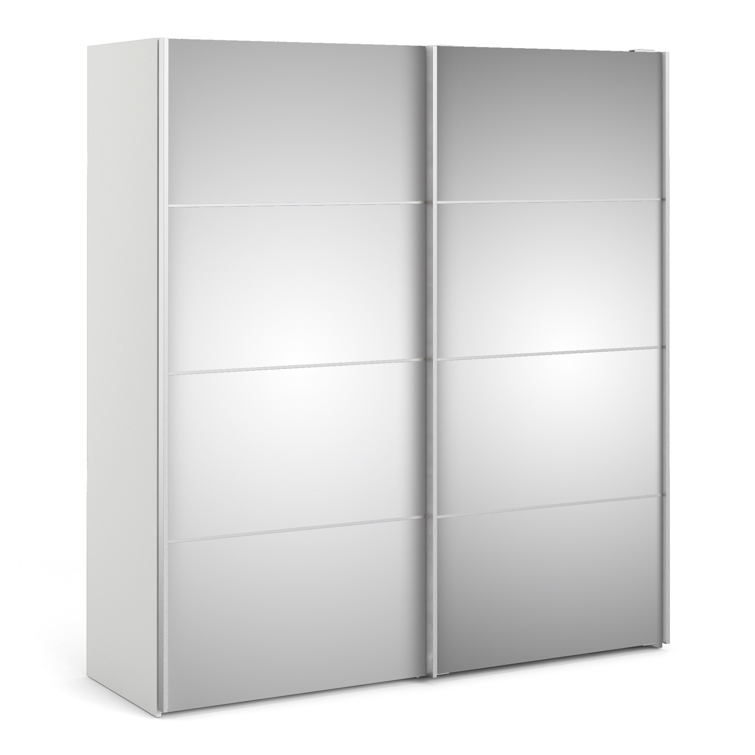 Verona Sliding Wardrobe 180cm White with Mirror Doors  2or5 Shelves - FURNITURE CURLS