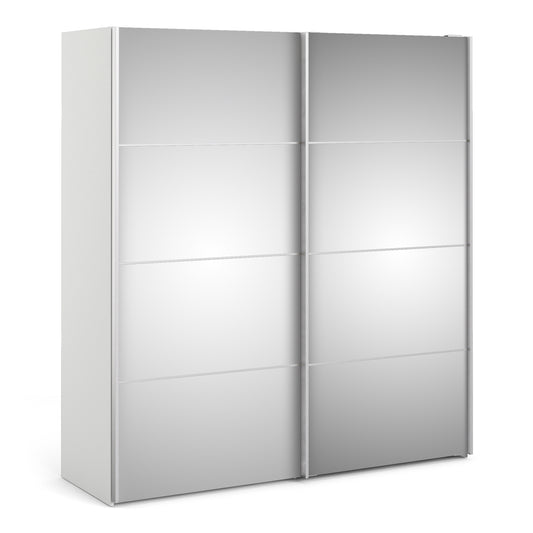 Verona Sliding Wardrobe 180cm White with Mirror Doors  2or5 Shelves