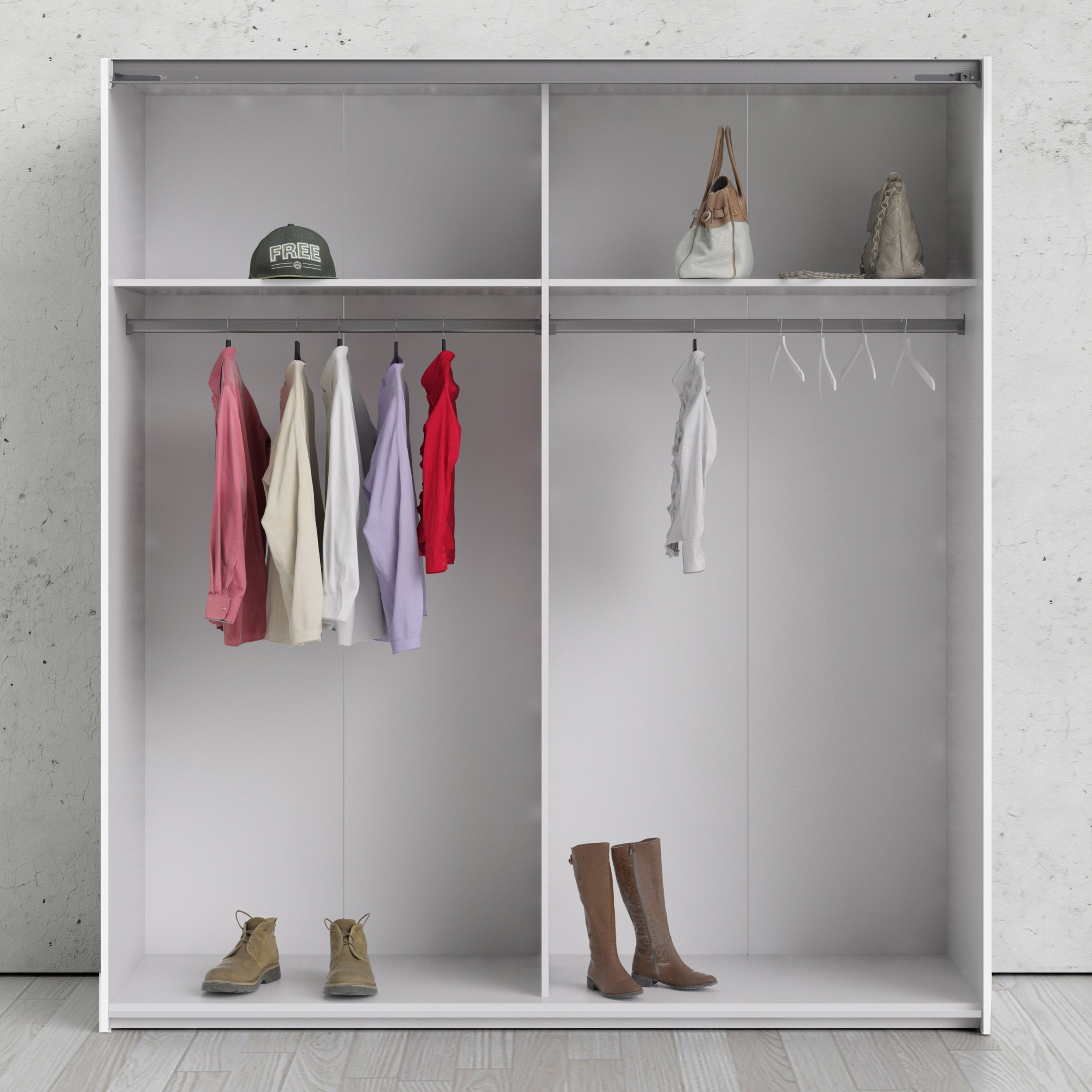 Verona Sliding Wardrobe 180cm White with Mirror Doors  2or5 Shelves - FURNITURE CURLS