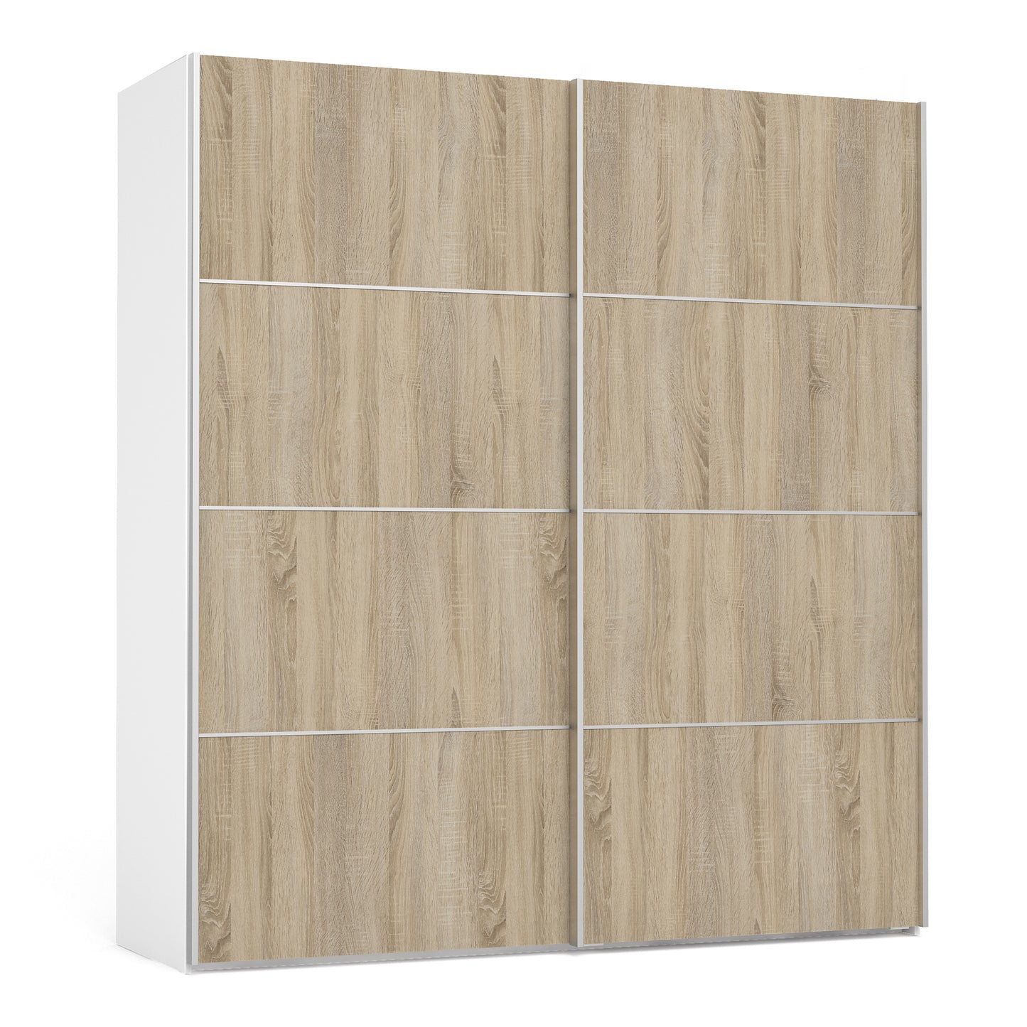 Verona Sliding Wardrobe 180cm White with Oak Doors 2Shelves Or 5Shelves - FURNITURE CURLS