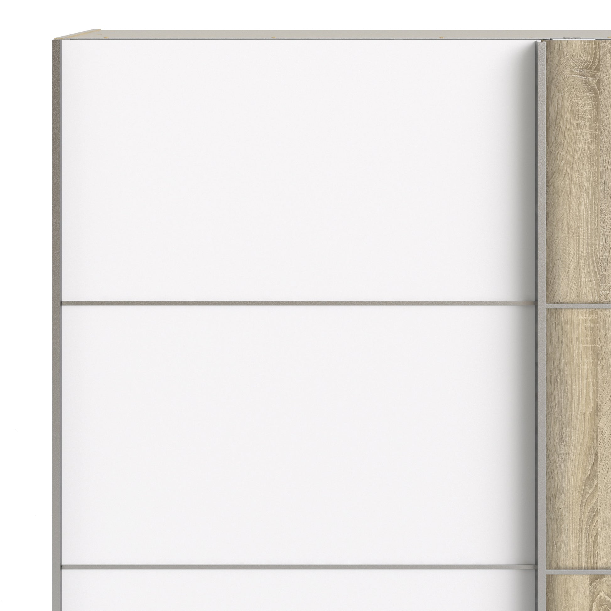 Verona Sliding Wardrobe 180cm White with (White +Oak) Doors 2or5Shelves - FURNITURE CURLS