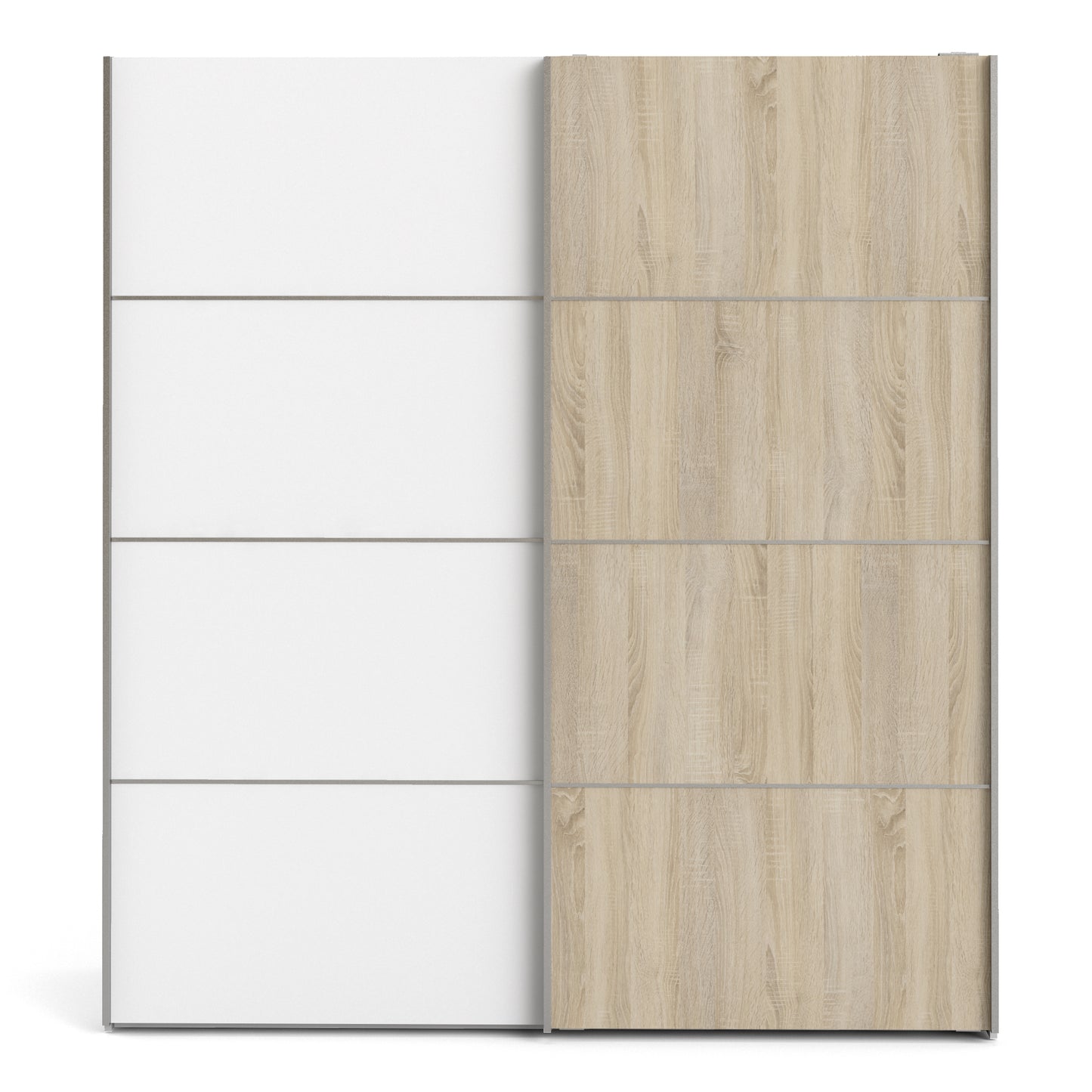 Verona Sliding Wardrobe 180cm White with (White +Oak) Doors 2or5Shelves - FURNITURE CURLS