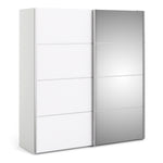 Verona Sliding Wardrobe 180cm White with (White +Mirror) Doors 2or5 Shelves - FURNITURE CURLS